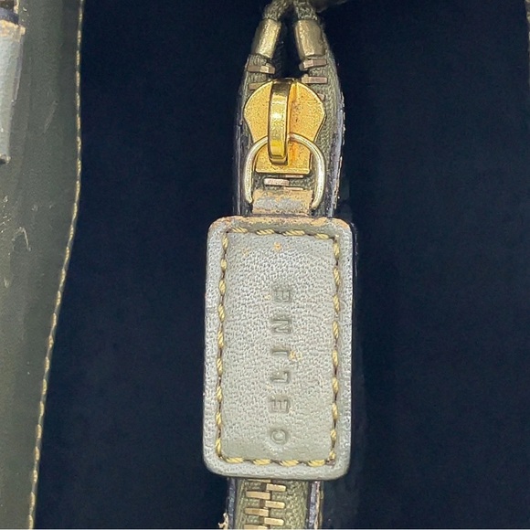 Auth Celine C Macadam Pattern Canvas x Leather Khaki Hand Bag handles have wear - Picture 13 of 16